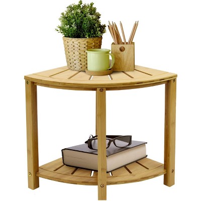 Natural Bamboo Corner Shower Stool with Shelf