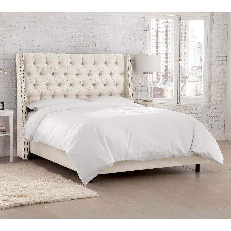 Skyline Furniture Arlette Nail Button Tufted Wingback Bed in Linen, 3 of 7