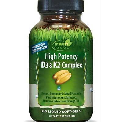 Irwin Naturals Dietary Supplements High Potency D3 & K2 Complex Softgel 60ct