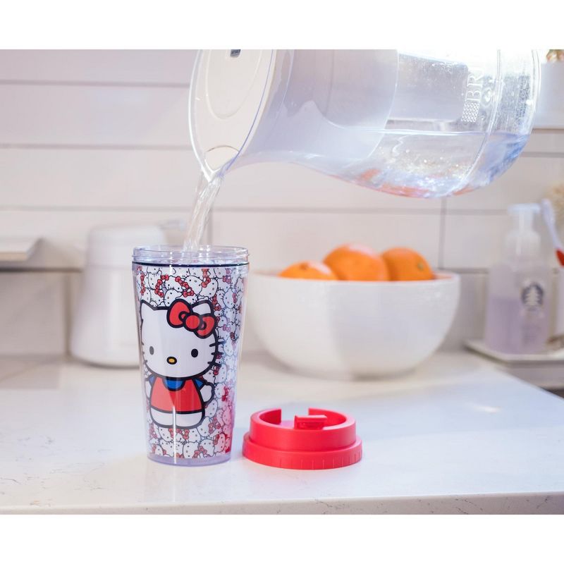 Silver Buffalo Sanrio Hello Kitty Allover Faces Plastic Travel Mug With Lid | Holds 16 Ounces, 4 of 7