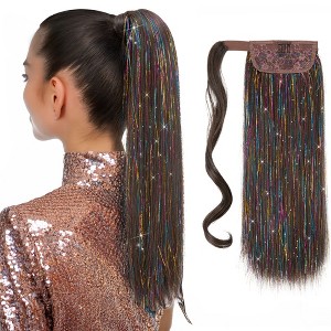 Alilang 18-Inch Sparkling Straight Wrap Around Ponytail Extension with Shimmering Tinsel Strands for Special Event Glam - 1 of 4