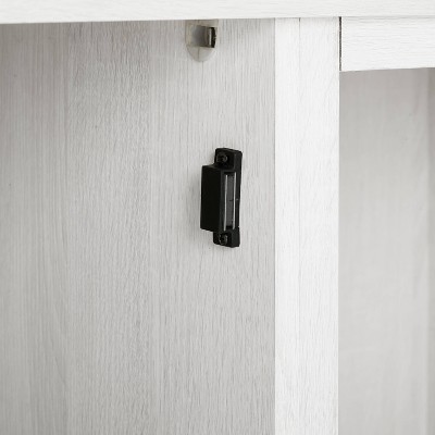 Whitewash Corner TV Stand with Cabinets and Open Storage