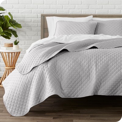 Twin Light Grey Microfiber Quilted Coverlet Set