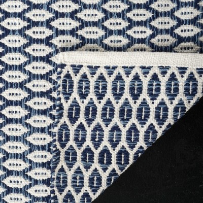Hand-Crafted Navy/Ivory Geometric Wool-Cotton Blend Rug, 3' x 5'