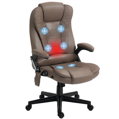 HOMCOM 6 Point Vibrating Massage Office Chair with Heat, Microfiber High Back Executive Office Chair with Reclining Backrest, Armrests