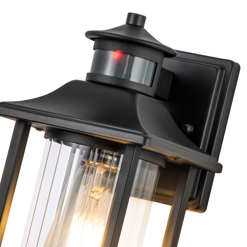 C Cattleya 1-Light Matte Black Motion Sensor Dusk to Dawn Non-Solar Outdoor Wall Light with Clear Striped Glass, 3 of 8