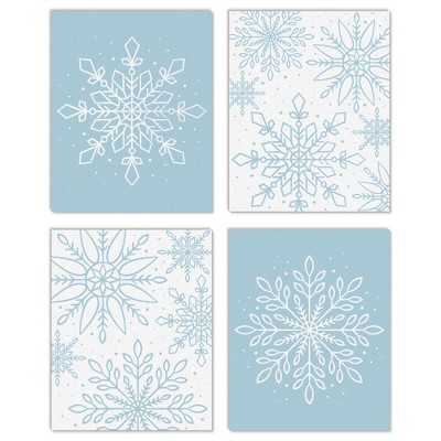 Big Dot of Happiness Winter Wonderland - Unframed Snowflake Holiday Linen Paper Wall Art - Set of 4 - Artisms - 8 x 10 inches