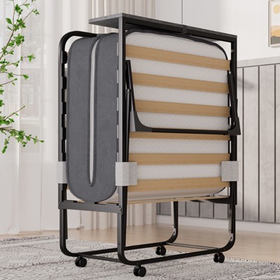Mjkone Adult Folding Bed with Memory Foam Mattress Sleeper Wood Slats Black  75*32