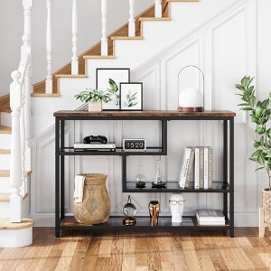 Console Table, 4-Tier Sofa Tables Narrow Entryway Table with Glass Shelf and Metal Frame - 1 of 4