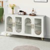 Modern TV Stand with Glass Doors and Adjustable Shelves, White Wood Entertainment Center for Living Room Bedroom White - 2 of 3