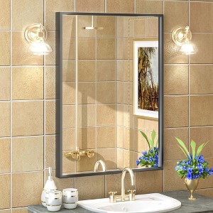 Apmir H Rectangular High-Strength Tempered Glass and Aluminum Alloy Framed French Cleat Mounted Wall Decor Bathroom Vanity Mirror in Matte Black - 1 of 4