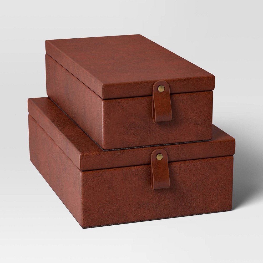 Photos - Desk Organiser Faux Leather Storage Box Set - Threshold™