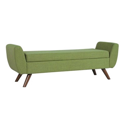 Modern Storage Bench With Wood Legs Olive Green Woven - Homepop : Target
