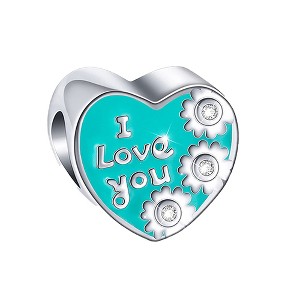 Heart Love You Charm European Bead Sterling Silver CZ Ginger Lyne Collection - 1 of 4