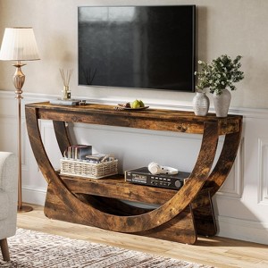 Tribesigns Modern TV Console Table for Televisions up to 75 inches, 63" long Center Table with Arched Open Shelf, for Living Room, Dark Brown - 1 of 4