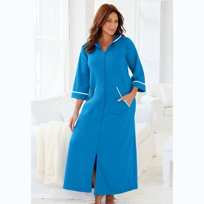 Heather Grey Long Hooded Cotton Blend French Terry Robe