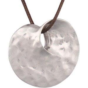 Leather and Wood Necklace Chunky Circle Pendant Boho Jewelry for Women - 1 of 4