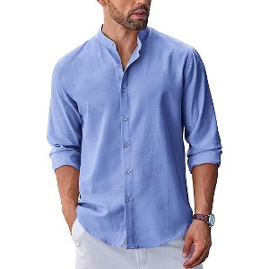 COOFANDY Men's Long Sleeve Oxford Dress Shirts Chambray Button Down Shirt Casual Band Collar Shirts S-XXXL - 1 of 4