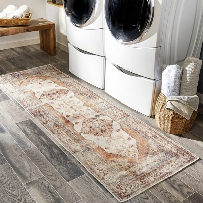 Arncliffe Tan and Light Gray Washable Polyester Runner Rug