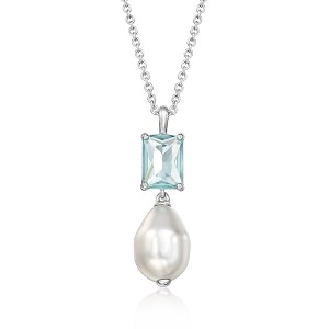 Ross-Simons Rhodium-Plated Necklace With Simulated Blue Gemstone and Pearl Size 18 - 1 of 3