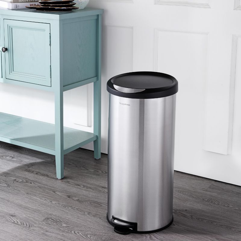 happimess Oscar Round 8-Gallon Step-Open Trash Can with FREE Mini Trash Can, Stainless Steel/Black, 3 of 13