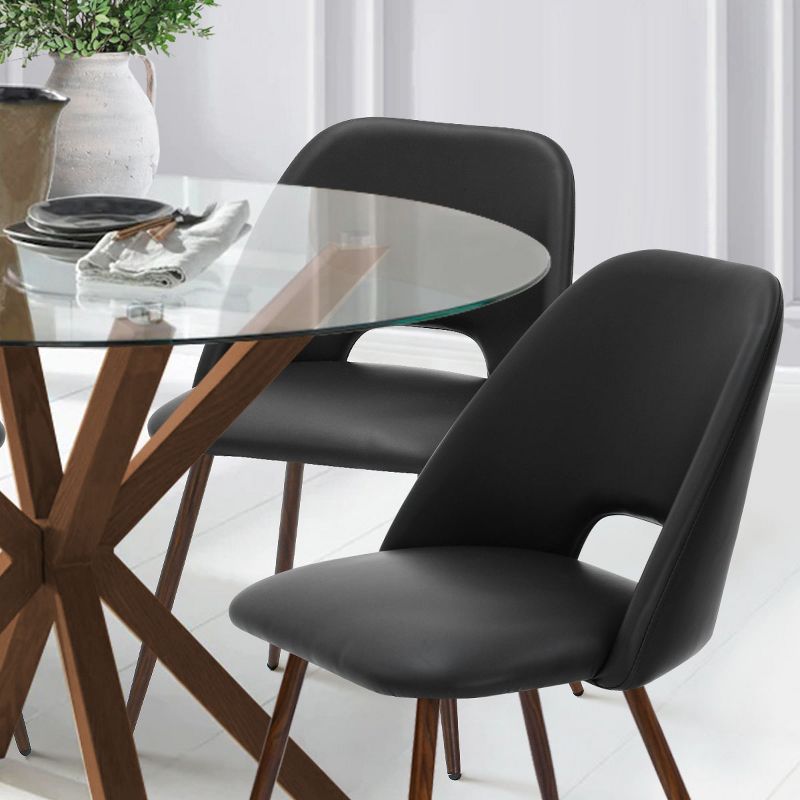 Oliver+Edwin 5-Piece Round Clear Glass Dining Table Set with 4 Faux Leather Chairs Walnut Legs -The Pop Maison, 3 of 9