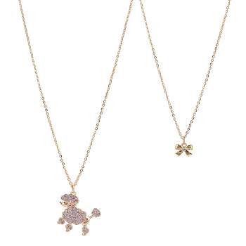 FAO Schwarz Gold Tone Poodle and Bow Duo Necklace Set