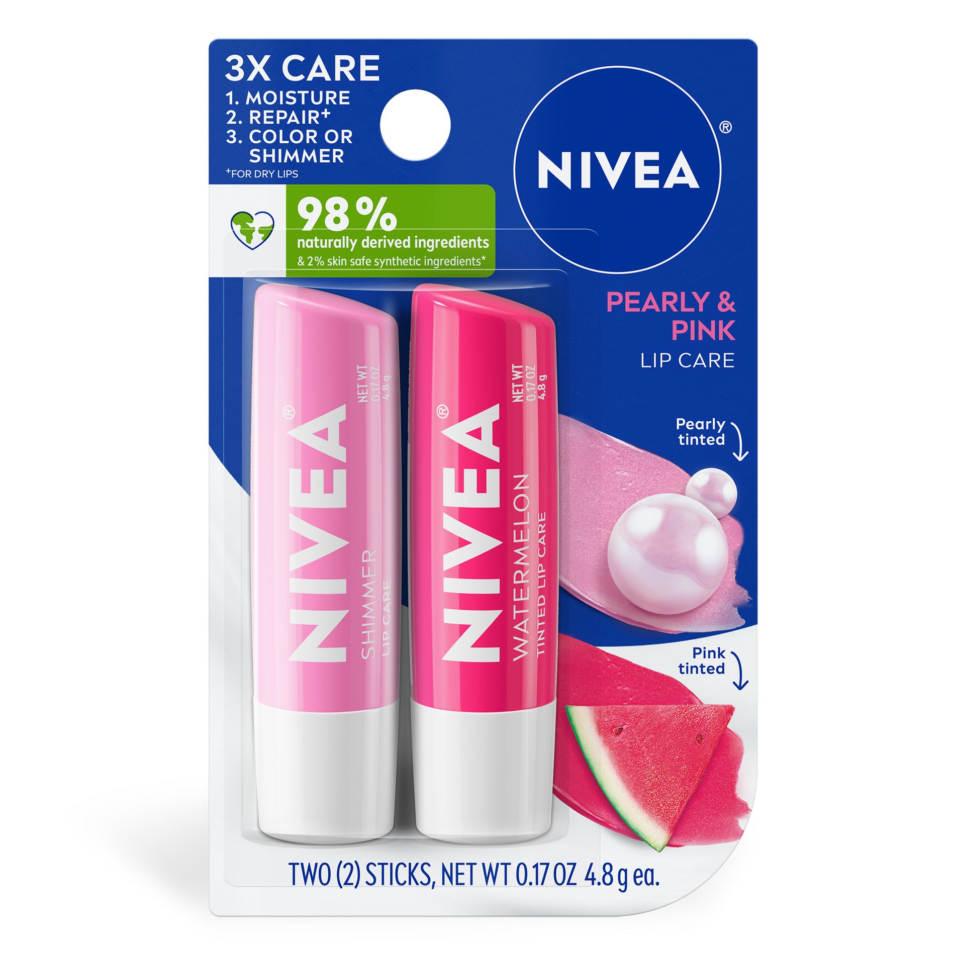 NIVEA LIp Pearly & Pink Tinted Lip Balms - 0.34oz/2ct