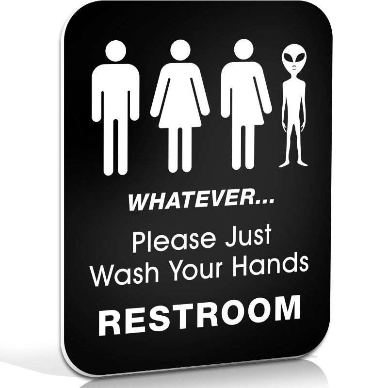 Funny Restroom Sign by Signs Authority Signs - All Gender Trans & Alien Wash Your Hands Please - 11.5"x8.75" Rigid PVC with Rope, 1 of 6