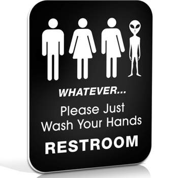 Funny Restroom Sign by Signs Authority Signs - All Gender Trans & Alien Wash Your Hands Please - 11.5"x8.75" Rigid PVC with Rope