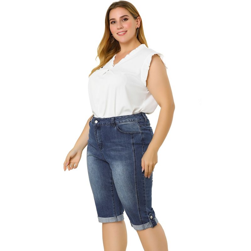 Agnes Orinda Women's Plus Size Mid-Rise Curvy Skinny Stretch Denim Jean Capri, 4 of 7