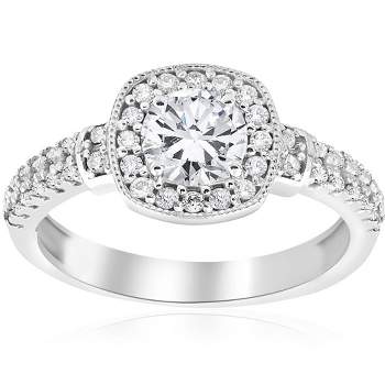 Pompeii3 1ct Diamond Pave Cushion Halo Vintage Engagement Ring 14K White Gold