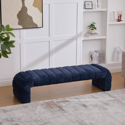 Hrinhom 69.7"W Chenille Bench, Channel Tufted Ottoman, Bed Bench