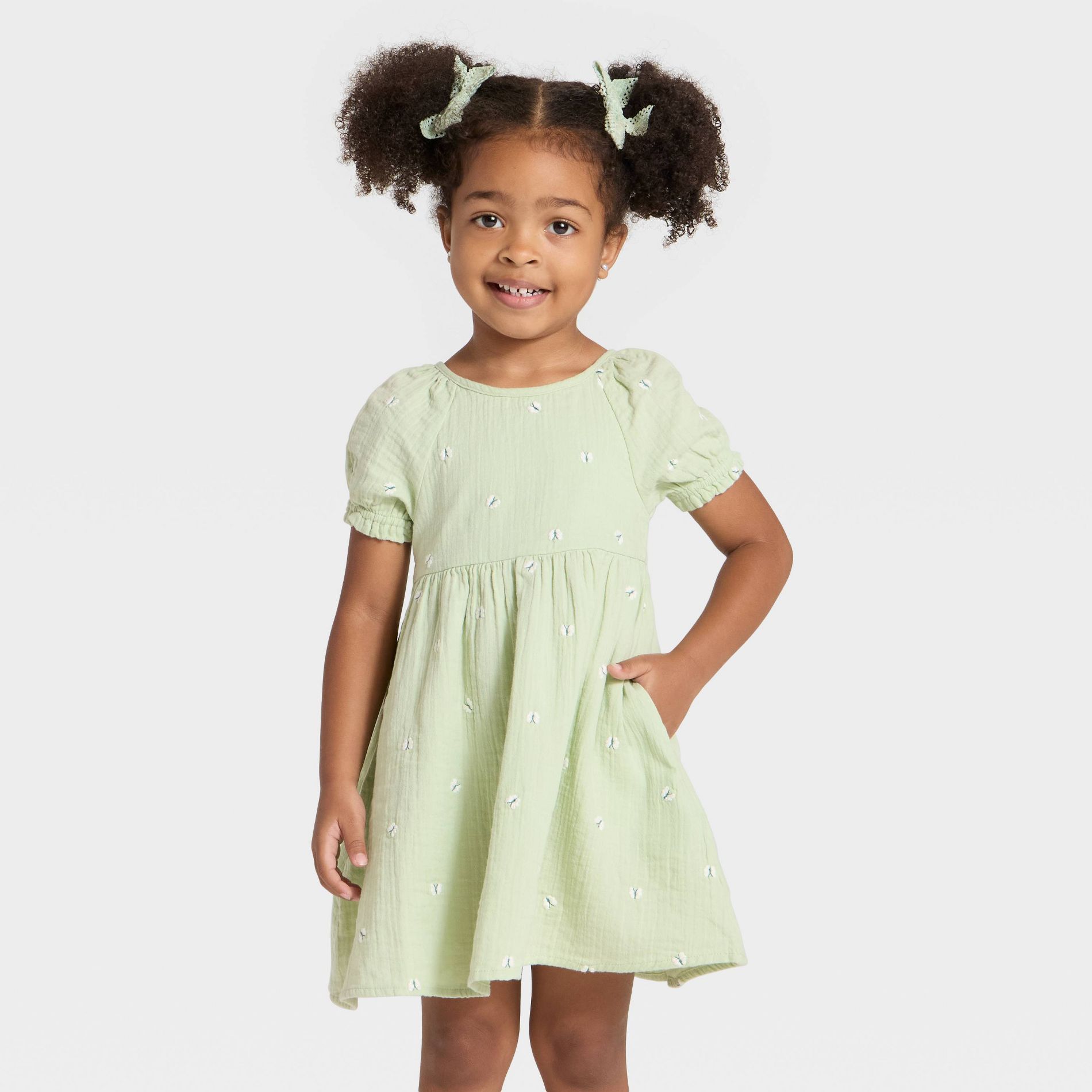 Toddler Girls' Short Sleeve Gauze Dress - Cat & Jack™ Green 3T