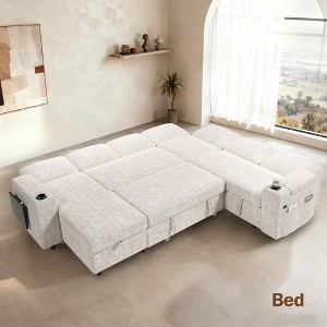 Dyonery Chenille Modular Sectional Couches for Living Room,Comfy Couch with Arm Storage Pull Out Sofa Bed with Cup Holder Tool-free Assembly - 1 of 4