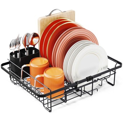 LunaLulinlk Dish Drying Rack , Expandable Metal Dish Rack, Rustproof Dish Drainer for Kitchen Counter, Black