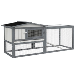 Skyzone Large Outdoor Rabbit Hutch for Guinea Pigs - 61" Fenced Run, Asphalt Roof, Removable Tray, - 1 of 4