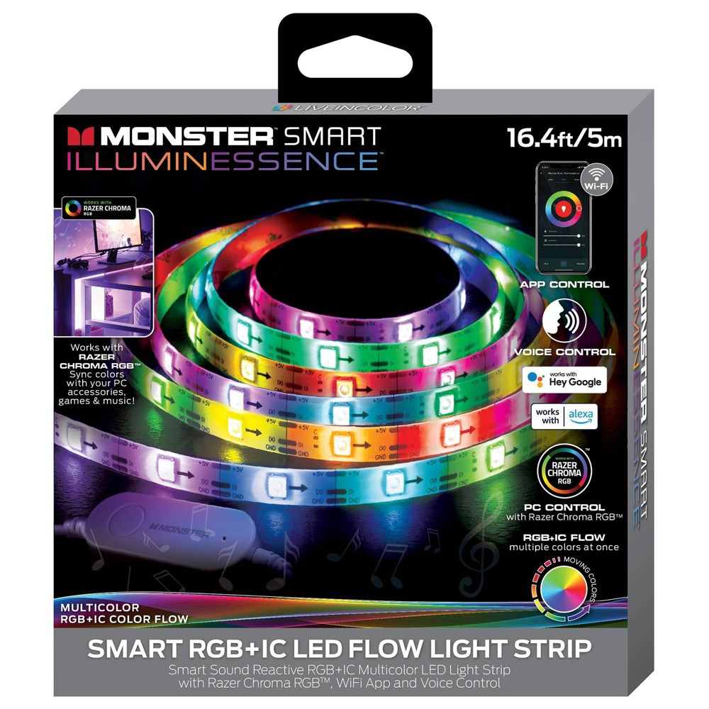 Photos - Floodlight / Street Light Monster 5m Smart RGB IC LED Light Strip with Flow feature Indoor: USB Powered, Color Changing, 110 Settings, Multicolor 