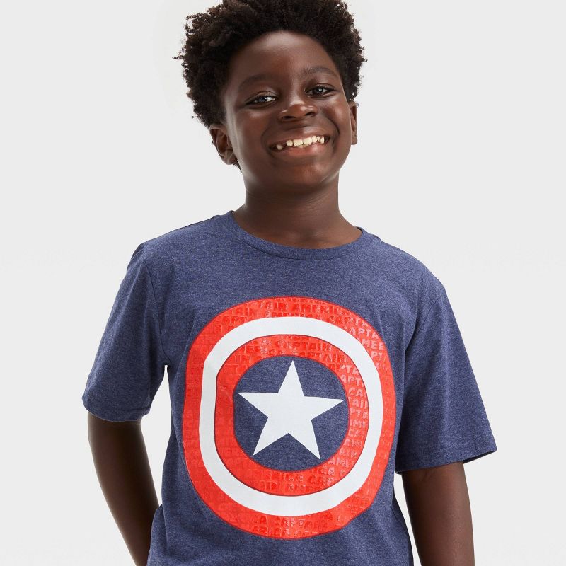 Boys' Marvel Captain America Shield Short Sleeve Graphic T-Shirt - Dark Blue Denim, 2 of 4