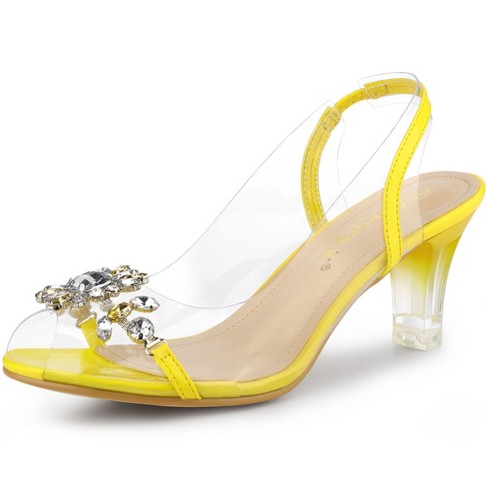 Allegra K Women's Clear Slingback Flower Rhinestone Peep Toe Heels