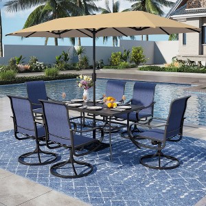 Captiva Designs 8pc Patio Dining Set with Rectangular Steel Table & Sling Swivel Chairs & Market Umbrella - 1 of 4