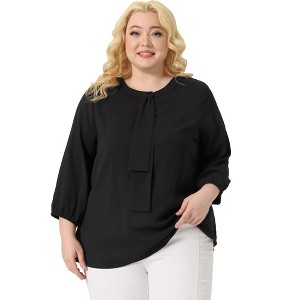 Agnes Orinda Women's Plus Size Stylish Tie Neck 3/4 Ruffle Sleeves Work Office Blouses - 1 of 4