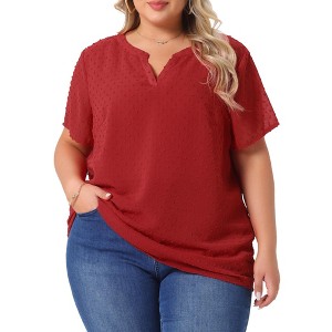 Agnes Orinda Women's Plus Size Pin Dots Notched V-Neck Dressy Trendy Fashion Casual Summer Blouses - 1 of 4