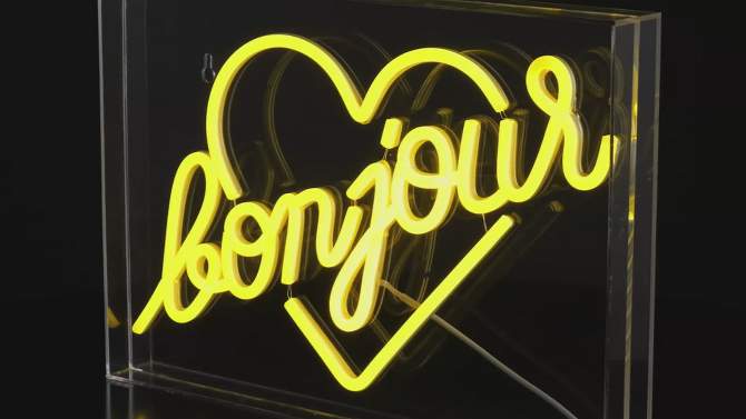 15&#34; x 10.3&#34; Bonjour Heart Contemporary Glam Acrylic Box USB Operated LED Neon Light Yellow - JONATHAN Y, 2 of 8, play video