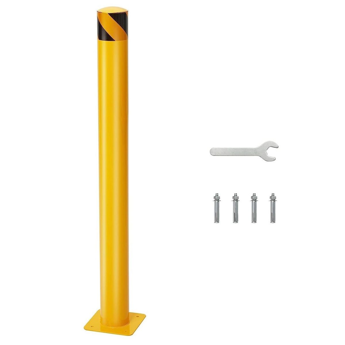Safety Bollard 48 Inch Steel Post 4 Pack, Heavy Duty Parking Barrier with Anchor Bolts for Driveway Traffic Control