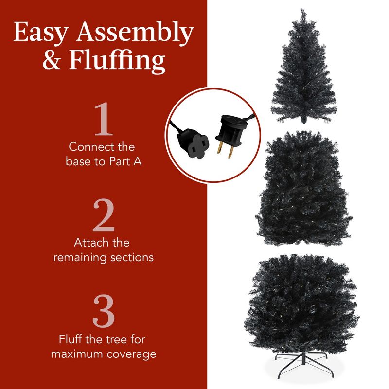 Best Choice Products Pre-Lit Black Artificial Christmas Tree, Holiday Pencil Tree w/ Metal Base, 5 of 9
