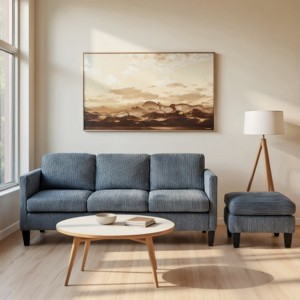 TiramisuBest L-Shaped Corduroy Sofa, Multi-Functional Modern Sofa with Padded Seats, Ideal for Living Rooms and Apartments, Olive Green - 1 of 4