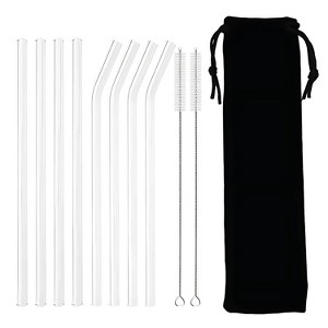 Kitcheniva Reusable Glass Straws with Bag & Cleaning Brush, 8 Pcs, Straight & Curved - 1 of 4