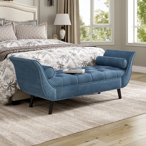 Christopher Knight Home Zyrel Mid-Century Modern Velvet Upholstered Button Tufted Bench with 2 Pillows - 1 of 4