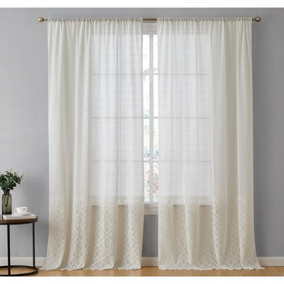 HLC.ME Monaco Decorative Ombre Lace Semi Sheer Light Filtering Rod Pocket Window Treatment Curtain Drapery Panels - Set of 2